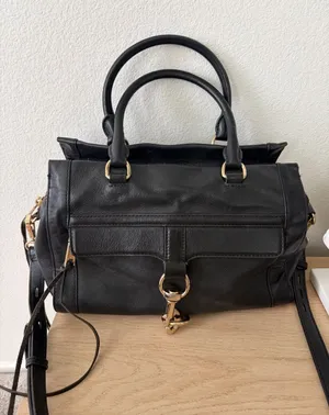 REBECCA MINKOFF MAB Bowery BLACK Trapezoid Leather Satchel Bag AUTHENTIC thumbnail 1