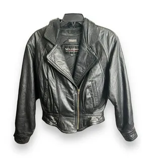 Wilsons Black Leather Motorcycle Jacket Vintage Biker Harley Davidson Size‎ XS thumbnail 1