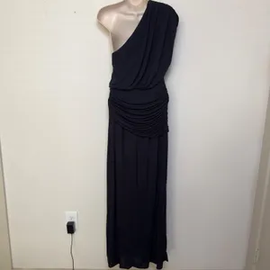 Helsa Women Jersey Dress M Caviar Black One Shoulder Maxi Ruched Formal Gala thumbnail 7