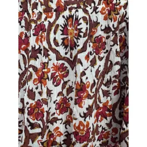 Cynthia Rowley Tiered Midi Skirt Womens Large Orange Floral Boho Cottage Crinkle thumbnail 8