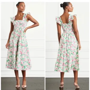 Hill‎ House Home Nap Dress Womens XXL White Pink Floral Ellie Smocked Midi Dress thumbnail 3