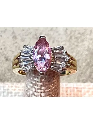 Vintage 90s Marquise Pink Ice and Tapered Baguette Cocktail Ring SIze 8 thumbnail 5