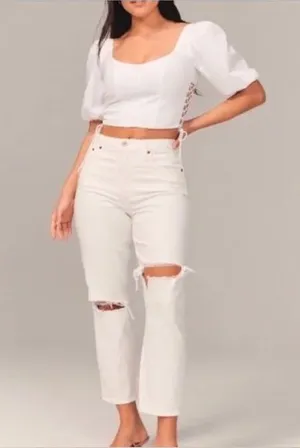 EUC Abercrombie & Fitch Mom High Rise White Jeans size 30/10 thumbnail 1
