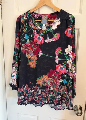Johnny Was Oasis Tandis Blouse satin size XS boho resort floral thumbnail 1