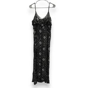 Y2K Mudd Black &‎ White Geometric Print Sleeveless Front Slit Maxi Dress Sz XL thumbnail 4