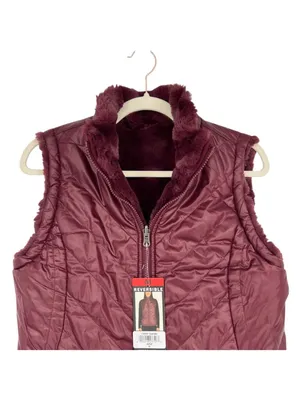 Nicole Miller Reversible Quilted Faux Fur Puffer Vest Wine Burgundy Medium NWT thumbnail 3