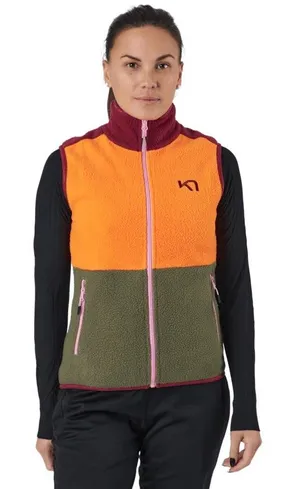 Kari Traa NWT Ane Midlayer Vest Size XL Orange Olive Green Colorblock Fleece thumbnail 1