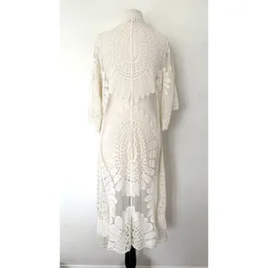 Rebellion Again Ivory Lace Bohemian Floral Mandala Embroidery Kimono Duster S thumbnail 2