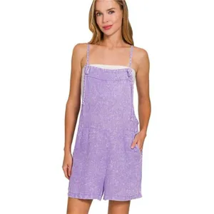 Zenana Washed Linen Knot Strap Rompers‎ thumbnail 2