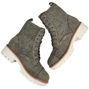 MIA Womens‎ Olive Green Perforated Lace Up Ankle Boots Lug Heel Side Zip 6.5 NEW thumbnail 1