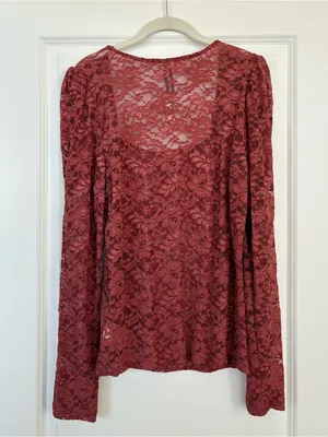 NWT Anthropologie Puff-Sleeve Sheer Lace Long Sleeve Top Size XL thumbnail 8