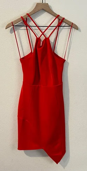 Express Red Asymmetrical Wrap Style Strappy Cutouts Mini‎ Dress Size 2 thumbnail 1