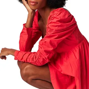 FREE PEOPLE Lindsay Babydoll Dress in Bella Rosa Red Size L New w/ Tag MSRP $138 thumbnail 4