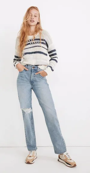Madewell The Perfect Vintage Straight Jeans Reinhart Wash Light Blue Distressed thumbnail 1