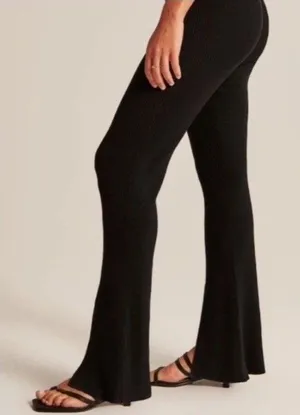 Abercrombie & Fitch Ribbed Knit Sweater Flare Pant Black Women Size Small Preppy thumbnail 1