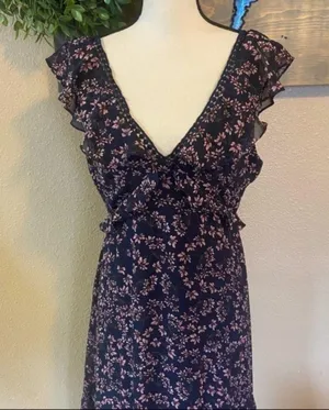 Lulus NWOT Darling Daydream Navy Blue Floral Print Ruffled Maxi Dress thumbnail 7