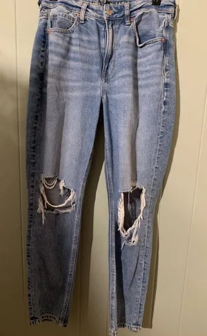 American Eagle Outfitters Light Blue Distressed Boyfriend Jeans thumbnail 1