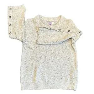 NWT Francesca’s Alya Heather Oat Crew Neck Sweater Button Sleeves Small thumbnail 1