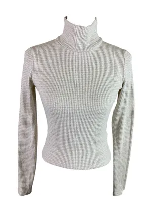 Abercrombie Fitch Cream Ribbed Turtleneck S Sparkle Fitted Y2K Long Sleeve thumbnail 1
