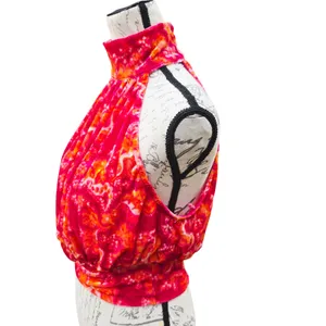 Free People -1853 Take‎ A Break Velvet Floral Orange Halter Top Blouse XS thumbnail 3