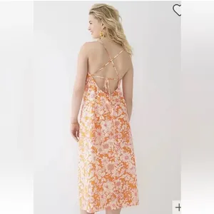 J. CREW Tie Front 100% Cotton Poplin Midi Loose Fit Dress in Orange Floral Small thumbnail 4