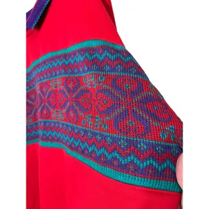Vintage Nucleus Red Patterned Knit‎ Collar Pullover Sweater Retro 90s Top 2X thumbnail 5
