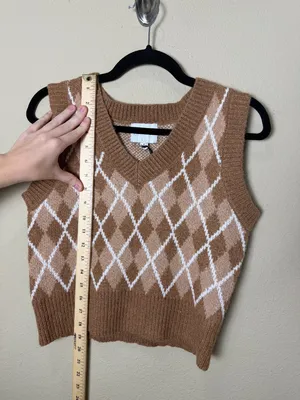 Pink Rose Tan Neutral Argyle Sweater Vest Top Size Small thumbnail 6