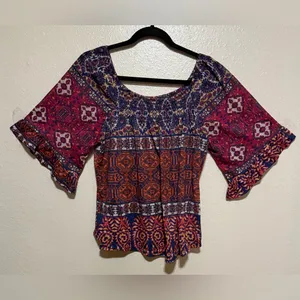 Live Let Live Boho Off Shoulder Top M | Peasant Blouse Festival Bohemian Shirt thumbnail 2