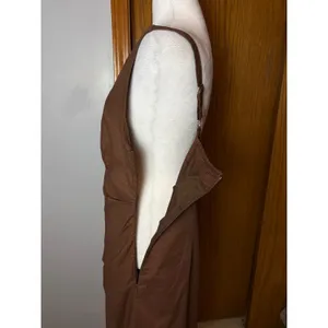 Commense Brown Cotton Linen Ruched Draped Mini Dress Boat Neck NWT Size L thumbnail 5