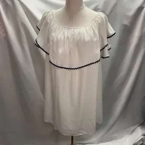 Entro‎ White Off the Shoulder Dress Womens Small Relaxed Blue Trim Flowy thumbnail 2