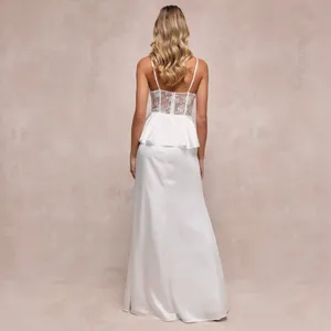 Lulus Iconic Adoration White Satin Peplum Sheer Bustier Maxi Dress Size M thumbnail 2