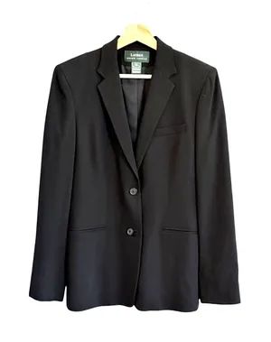 Lauren Ralph Lauren Womens Black Wool Blend Blazer Jacket Sz 6 Office Old Money thumbnail 1