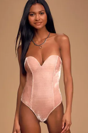 Lulu’s Luxurious Life Blush Pink Velvet Strapless Bodysuit thumbnail 1