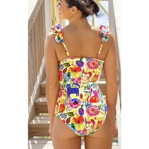 Sporlike One Piece Ruffle Strap Colorful Swimsuit Cat Design Women’s M thumbnail 2