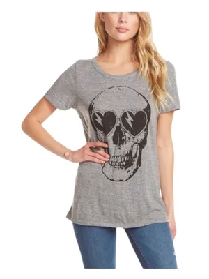 new Chaser ☻︎ Heart Eye Skull Draped Open Cross Back Tee T Shirt ☻ ︎Heather ☻︎ L thumbnail 13