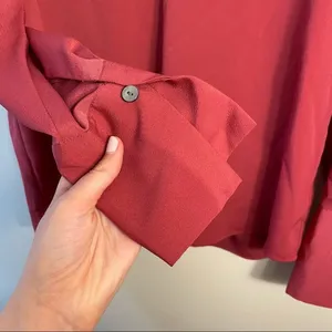 Ann Taylor deep coral vneck blouse long sleeves business casual women’s‎ top thumbnail 4