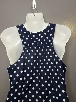 J.Crew Tank Top Womens 6 Blue White Polka Dot Scoop Neck Side Zip Cotton Summer thumbnail 8