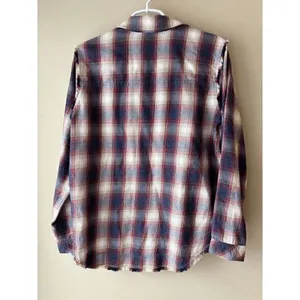 Cloth and Stone Crushed Berry Frayed Plaid Button Down Shirt Women's Size Medium thumbnail 2