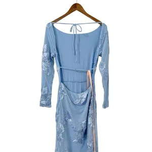 Lulus Josephine Light Blue Floral Applique Mesh Maxi Dress size M NWT thumbnail 6