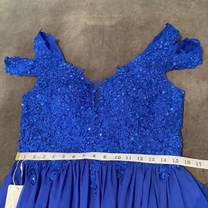 Women’s Blue A-Line Lace Appliqué Bridesmaid Party Dress Leg Slit Size 10 NWT thumbnail 8