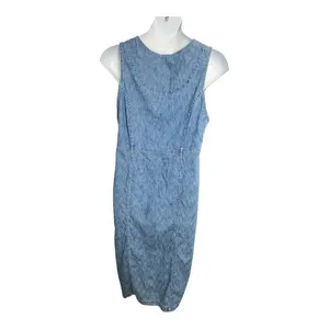 90s Christopher & Banks Blue Denim Midi Dress Sleeveless Size XL Cotton Button thumbnail 7