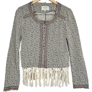 Miss Me Geometric Diamond Fringe Cropped Jacket Cardigan Sweater Women‎ Size M thumbnail 1