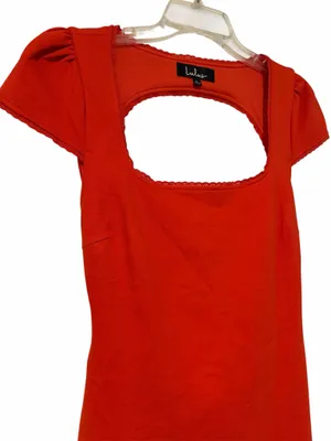 Lulus Red Open Back Bodycon Midi Dress |Square Neck Puff Sleeve| Size Large NWT thumbnail 5
