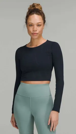 Lululemon Wunder Train Cropped Long Sleeve Shirt in Sun Bleached Navy - Size 2 thumbnail 1