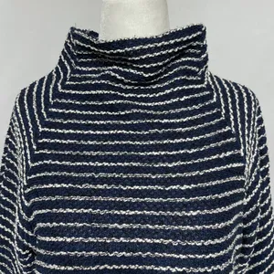 ZARA Striped Textured Mock Neck 3/4 Sleeve Sweater Top Navy White Size Medium thumbnail 3