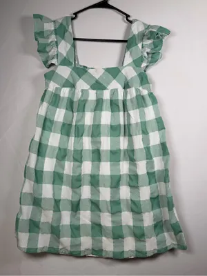 Entro Green Gingham Mini Dress Women’s Small Flutter Sleeve Cottagecore thumbnail 2