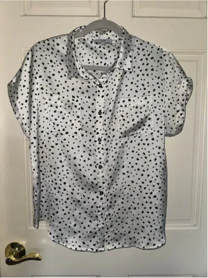 Fate Button Down Shirt Size S White Black Polka Dot thumbnail 1