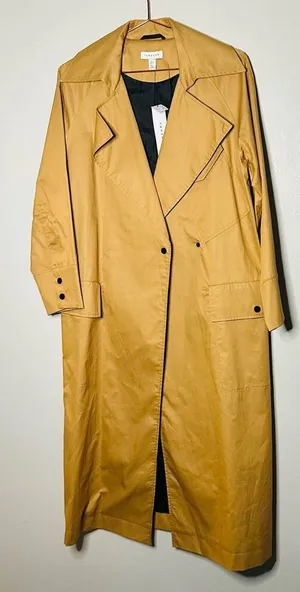 NWT Top Shop Tan Black Button Front Pockets Long Trench Coat Lightweight Size 2 thumbnail 1