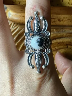 White Buffalo Turquoise Sterling Silver Ring Size 8 Black thumbnail 1