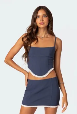 Edikted Top Corset and skirt set navy and white thumbnail 1